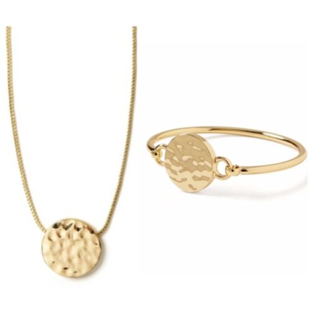 Banana Republic Hammered Shiny Gold disc Necklace Bracelet Set of 2 NWT 90